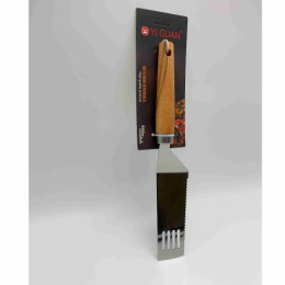 Лопатка из нержавеющей стали с прорезями 22см с зубчиками, деревянная ручка Радужный Дом РД72929