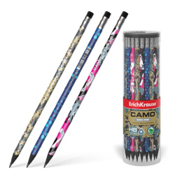Карандаш чернографитный с ластиком ErichKrause Camo HB, пластиковый, трехгранный 55278