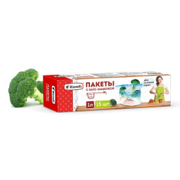Пакеты фасовочные для заморозки хранения жидких и сыпучих продуктов с safe-защелкой 1,0л (М) 15шт. ПВД, с полем для записи Komfi PES001M