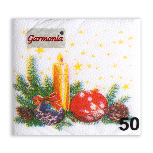 Салфетки бумажные  50шт. 24х24см однослойные Свеча Garmonia 3844021