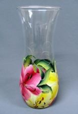 Ваза для цветов стеклянная клеш h-26см d-12см Flora сложная роспись, в п/у Красота стекла 098/85