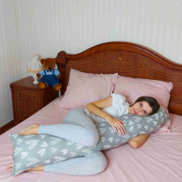 Подушка многофункциональная форма "I" 145х25см (бязь) Сердечки серые 7295/39, в пакете ДомВелл 