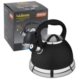 Чайник из нержавеющей стали со свистком 3,5л черная ручка soft-touch, черный/матовый, Classico Stile Mallony 985622