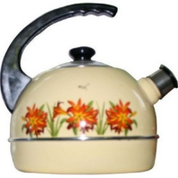 Чайник эмалированный со свистком 3,5л с консольной пластик. ручкой с декором, слоновая кость в ассортименте ТД Сила Дон 9633