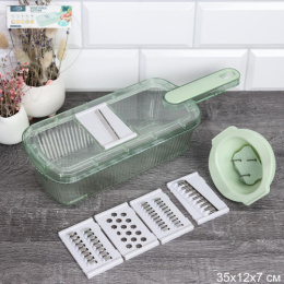 Овощерезка многофункциональная нержавеющая сталь + пластик  5 насадок + держатель, с контейнером DG-438/736438