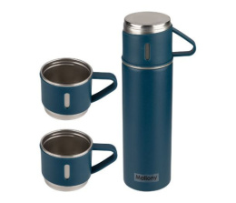 Термос  0,50л нержавеющая колба узкое горло + 3 термокружки, синий, в п/у Mallony 106055