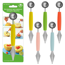 Декоратор для овощей и фруктов из нержавеющей стали пластиковая ручка 18х2,8см, в ассортименте Мультидом VL53-139