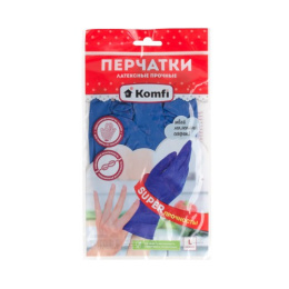 Перчатки резиновые (латексные) прочные размер "L", синие Komfi HB003G