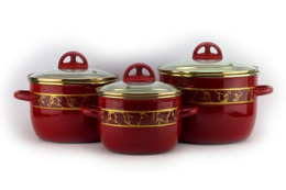 Эмаль набор посуды Магн 3 предм. кастрюли конические со стеклян. крышками 2л, 3л, 4л Полонез бордовый Эмаль Магнитогорск 3-307/6