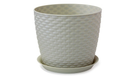 Кашпо пластиковое Ротанг с поддоном 4,7л d-21см h-18см белый ротанг Idea М3083