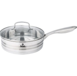 Сковорода из нержавеющей стали 260мм стеклянная крышка, металлическая ручка, многослойное дно Rashel R-2/26ск