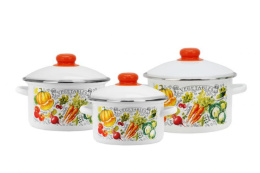 Эмаль набор посуды Магн 3 предм. кастрюли цилиндрические с металл. крышками 2л, 3л, 4л Грядка, белый Эмаль Магнитогорск 2-3233/4