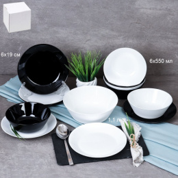 Набор столовый стеклокерамический 13 предметов Евро, черно-белый White Lily NN13-BW/756075/708448