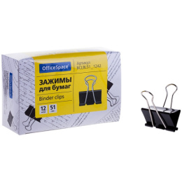 Зажим 51мм Officespace, черный, картонная коробка BCLBL51_1242 ЦЕНА ЗА УПАК