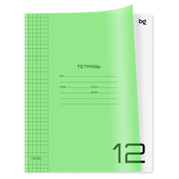 Тетрадь  12 листов клетка BG Unitone Neon, пластиковая обложка салатовый Т5СК12_ПЛ 08896