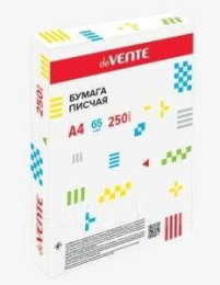 Бумага писчая А4 Devente 65г/м2 92% 250 листов, цветной амбалаж 2071201
