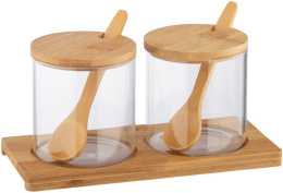Банки стеклянные с бамбуковыми крышками набор Bambu 2шт. 0,3л, с ложками, на бамбуковой подставке Mallony 109035