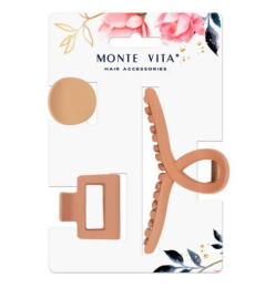 Крабы для волос Monte Vita набор  3шт. Soft touch, коричневый, 4см/5см/11см 457031