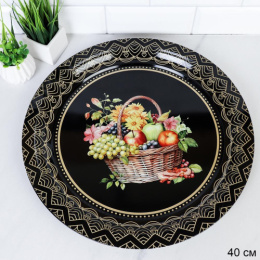 Поднос металлический круглый d-40см Эмаль Корзинка с фруктами M-153 742153