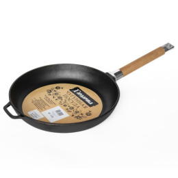 Сковорода чугунная 26см без крышки съемная деревянная ручка Гардарика 0126