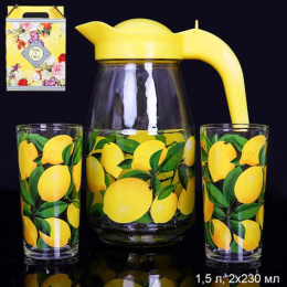Набор стеклянный  3 предмета (кувшин + 2 стакана) Лимоны, в п/у Декостек 1607/2-Д