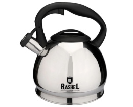Чайник из нержавеющей стали со свистком 3,0л черная ручка, зеркальная полировка Rashel М-7184