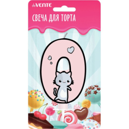 Свеча-цифра 0 Котик с рисунком, розовая deVente 9060121