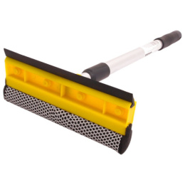 Стеклоочиститель пластиковый с губкой и резиновой кромкой алюминиевая телескопическая ручка (щетка 20см, ручка 45-78см) Рыжий кот WS-06/310406