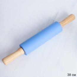 Скалка двуручная силиноновая 38см деревянные ручки, синий RM-936/734936/744060