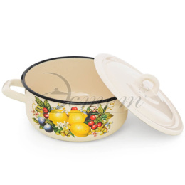 Кастрюля эмалированная  1,45л цилиндрическая с металл. крышкой с декором Изобилие Эстет ЭТ-72945