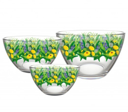 Набор салатников стеклянных Трио 3шт. Одуванчики Декостек 1223-Д