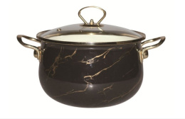 Кастрюля эмалированная Lux 6,5л грушевидная со стеклян. крышкой, черный мрамор Маруся R-32665