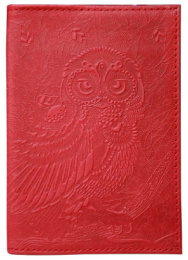 Обложка для автодокументов, кожа, Сова, красный, сплошное тиснение 5,2-062-201-0