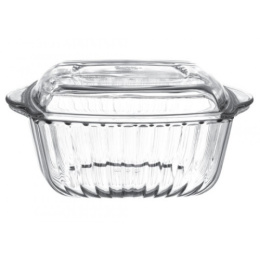 Кастрюля стеклянная жаропрочная квадратная 1,87л 23,2х19х8см рифленая, в коробке Borcam 59029