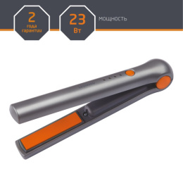 Щипцы беспроводные для выпрямления волос (утюжок), керамическое покрытие пластин, USB шнур, серебристый с оранжевым Leonord 900284