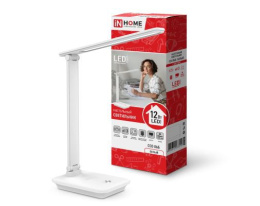 Лампа настольная ученическая светодиодная 12Вт, сенсор-диммер, адаптер, подставка под телефон, белый In Home ССО-06Б/6519