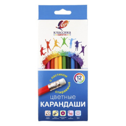 Карандаши цветные 12 цветов Луч Классика цвета, с ластиком, шестигранные 35С 2346-08
