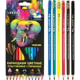 Карандаши цветные 12 цветов Devente Triolino Erase 2М, трехгранные, пластиковый корпус, с ластиком 5022550