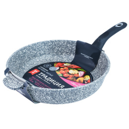 Сковорода алюминиевая литая с антиприг. мраморным покрытием Мрамор d-28см без крышки с пластик. ручкой Традиция ТМ2281