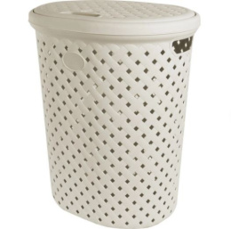 Корзина для белья пластиковая овальная 42л 41,5х33х51см Rattan, молочный туман Plast Team PT408711048