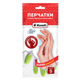 Перчатки виниловые хозяйственные размер "S", в ассортименте Komfi PVHCLR1