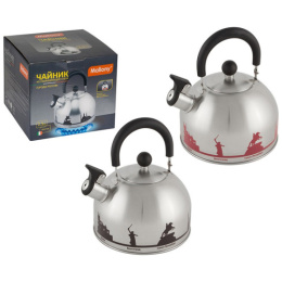 Чайник из нержавеющей стали со свистком 2,5л черная ручка, Города России, рисунок меняет цвет при нагревании Mallony 006641