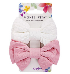Банты для волос Monte Vita набор 2шт. на зажиме, белый/розовый, 10х6,5см 457110