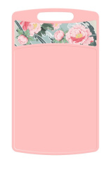 Доска разделочная пластиковая 260х155х3,5мм с прорезной ручкой Bergamo с декором Сад пионов, розовый Homver 223152908/04