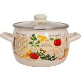 Кастрюля эмалированная Стэма Капрезе 2,0л сферическая со стеклян. крышкой Лысьвенские эмали С-4210САП2/4Жм