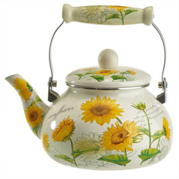 Чайник эмалированный 2,5л с подвижной металл.+ керам. ручкой с декором Подсолнухи Metalloni EM-1313