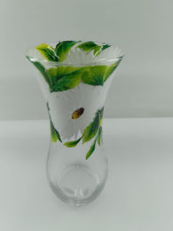 Ваза для цветов стеклянная клеш h-26см d-12см Flora сложная роспись (ромашка), в п/у Красота стекла 098/91