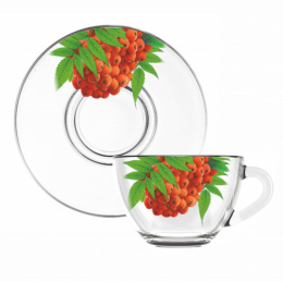Чайная пара стеклянная 200мл Живая природа. Рябинка, в п/у Декостек 337-Д