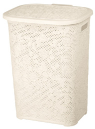 Корзина для белья пластиковая прямоугольная 60л 44х37х59см Бабочки, слоновая кость Ар-Пласт 16032