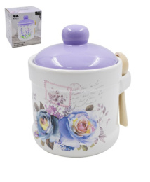 Сахарница керамическая (доломит) 370мл с ложкой Сиреневый букет, в п/у Lavenir HC205-Р85